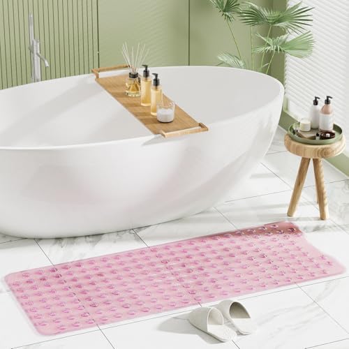 AmazerBath Shower Mat Non Slip 40 x 16 Inches, Shower Stall Mats with Suction Cups and Drain Holes, Non Slip Bath Mat for Tub for Elderly & Kids, Clear Pink - Image 7