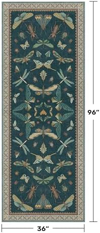 Hazo Haus Green Boho Runner Rug 3x8, Foldable Washable Carpet for Hallway & Kitchen, Vintage Insect Design - Image 2