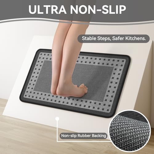 Kitchen Rugs Set of 2, Kitchen Mats for Floor,17x30+17x47 Grey - Image 3