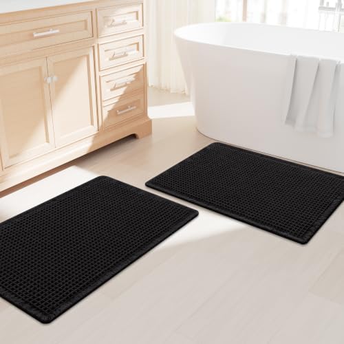 Smiry Waffle Bathroom Rugs Sets 2 Piece (30x18+30x18, Black) by Smiry