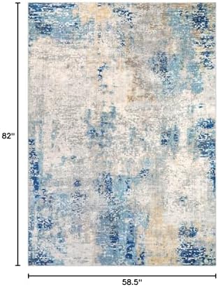 Lahome Modern Abstract Washable Area Rugs 5x7, Soft Living Room Rug Non Slip Stain Resistance, Faux Wool Floor Carpet for Bedroom Dining Room Nursery Kids Playroom,Blue/Grey - Image 2