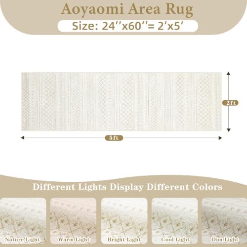 Runner Rug 2x5 Boho Geometric Area Rugs: Small Washable Kitchen Rug, Soft Non Slip Moroccan Long Hallway Rugs for Bedroom Bathroom Laundry Entryway Staircase Foyer(Beige,2X5) - Image 2