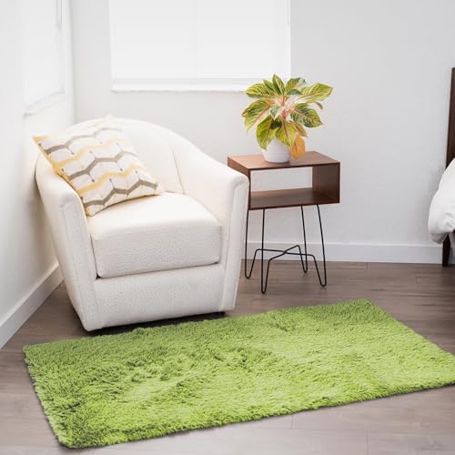 Ophanie Green Grass Area Rugs for Bedroom, 3x5 Shag Fluffy Carpet, Fuzzy Furry Plush Soft Cute Kids Baby Girls Shaggy Bedside Floor Rug for Teen Nursery Decor Aesthetic with Over 99 pcs Pile fibers - Image 5