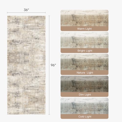 3x8 Area Rugs for Hallways, Abstract Washable Non-Slip Runner Rug, Gold - Image 2