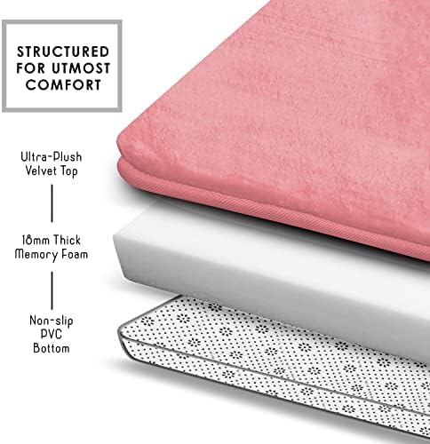 Clara Clark 2 Piece Bathroom Rugs, Velvet Memory Foam Bath Mat Set, Non-Slip Bath Rugs, Machine Wash, Dries Quickly, Ultra Soft Plush Bath Mats for Bathroom, 20 x 32 + Contour, Coral Pink - Image 5