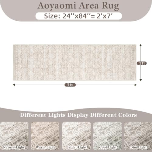 Runner Rug 2x7 Boho Geometric Area Rugs: Washable Kitchen Entryway Rug, Soft Non Slip Moroccan Long Hallway Rugs for Bedroom Bathroom Laundry Entryway Staircase Foyer(Ivory Mocha,2'x7') - Image 2