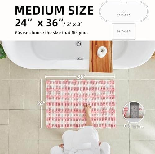 TYUU Waffle Bath Mat, Cute Bathroom Rugs Non Slip, 36x24 Pink & White - Image 2