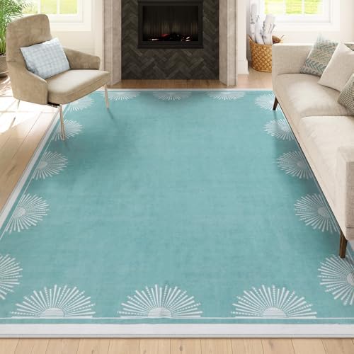 Hedlive Modern Bedroom Rug 8x10 Under Bed, Low Pile Washable Rugs for Living Room,Soft Sun Printed Large Rug,Aqua Dining Room Rugs for Under Table Classroom Dorm(8x10ft, Baby Blue) by Hedlive