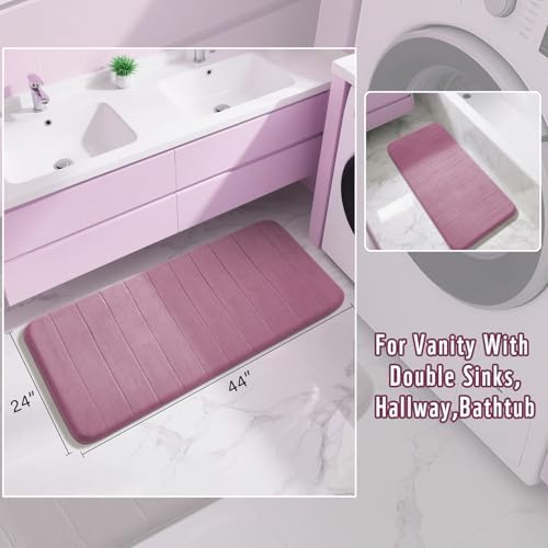 Yimobra Long Bath Mat 44"x24", Super Soft Quick Dry Memory Foam Bathroom Rug, Water Absorbent, Non Slip Backing Machine Washable for Tub Shower, Thick Comfort Support, Mauve - Image 2