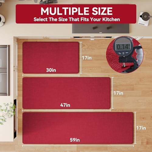 YDKGL Kitchen Rugs Kitchen Mats for Floor Non Slip Washable Red 17"x47" - Image 2