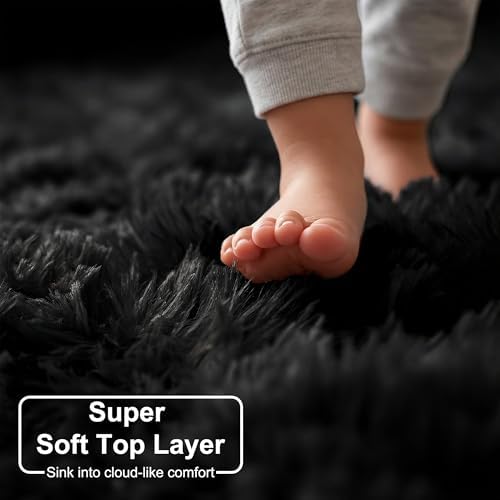 Amdrebio Black Fluffy Big Round Rug 6Ft for Men Bedroom Living Room Office - Image 2