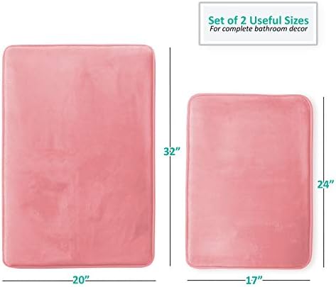 Clara Clark 2 Piece Bathroom Rugs Bath Mat Set, Velvet Memory Foam Bath Mats for Bathroom - Non-Slip, PVC Backing Bath Rugs, Washable - Dries Quickly, Pink - Image 3