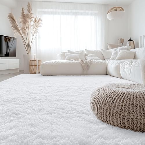 OLANLY 6x6 Area Rugs for Living Room Bedroom, Machine Washable Soft Fluffy Shaggy Bedside Rug, Indoor Floor Carpet for Kids Girls and Boys, Dorms, Nursery Rooms, Home Decor Aesthetic, White - Image 3