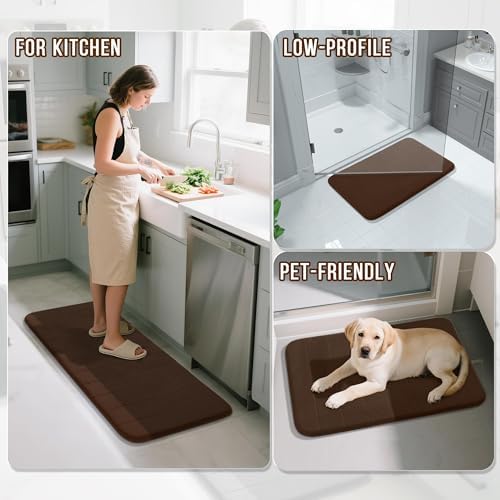 Yimobra 3 Pieces Memory Foam Bath Mat Set with U-Shaped Toilet Rug - Non Slip Super Soft Absorbent Quick Dry Bathroom Rugs for Bathtub, Vanity & Toilet Base, Brown - Image 6