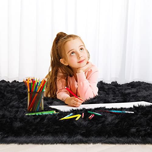 3x5 Black Faux Fur Area Rug Fluffy Soft Washable for Bedroom Entryway - Image 5
