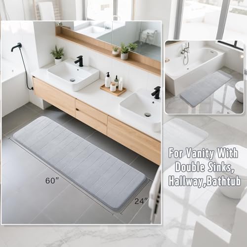 Yimobra Bathroom Runner 60"x24", Non Slip Memory Foam Bath Mat, Super Soft Water Absorbent Hallway Carpet, Machine Washable Rug for Vanity Tub Shower, Silver - Image 2