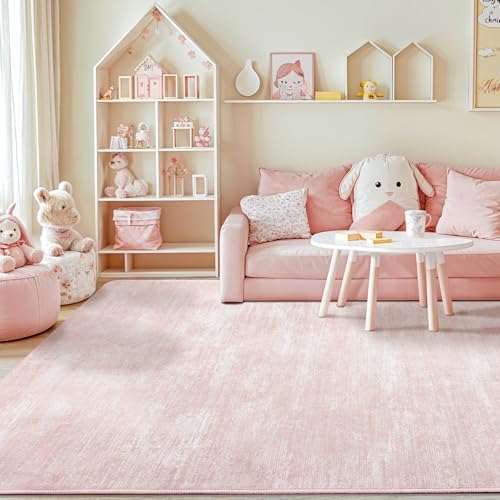 9x12 Washable Area Rug, Pink Solid Area Rugs for Living Room & Bedroom - Image 3