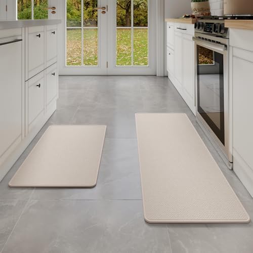 YDKGL Kitchen Mat Kitchen Rugs Sets of 2 PCS Non Slip Beige 17"x30"+17"x47" by YDKGL