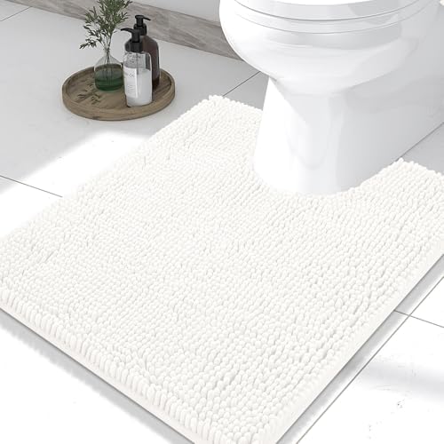 Smiry Luxury Chenille Toilet Rugs U-Shaped 20x20, Soft Absorbent Non-Slip Contour Bathroom Rugs for Toilet, Machine Washable Contoured Bath Mats, Ivory by Smiry