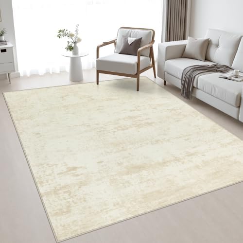 5x7 Area Rug Living Room: Modern Washable Indoor Soft Carpet Beige by FXRHLP