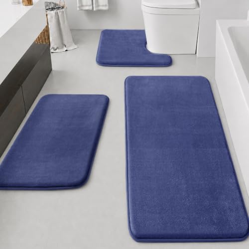 HUXMEYSON Bathroom Rugs Sets 3 Piece, Non-Slip & Quick Dry Bath Mat Set, Ultra Soft Velvet Bath Rugs for Bathroom, Toilet and Shower Floor, Royal Blue by HUXMEYSON