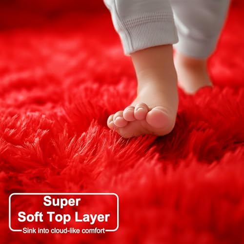 Amdrebio Red Christmas Fluffy Area Rug 4x6 for Boys Bedroom Living Room - Image 4