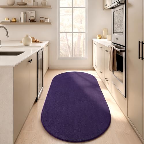 ISEAU Oval Bedroom Rug 2.6x5 Non-Slip Washable Runner for Hallway Purple - Image 4