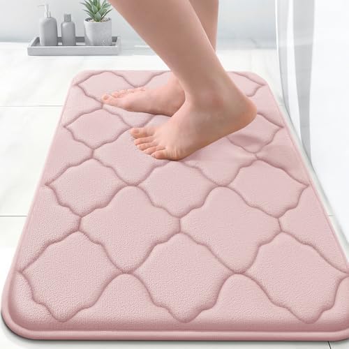 OLANLY Memory Foam Bath Mat Rug 24x16, Ultra Soft Bathroom Rugs, Pink by OLANLY