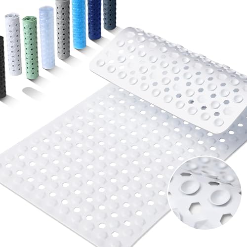 Yimobra Bathtub Mat Non Slip, 27.5"X15.5" Machine Washable Shower Floor Mat, Soft on Feet, Bathmat with Drain Holes and Suction Cups, Bathroom Essentials, White by Yimobra
