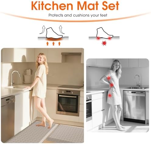 TranquilRelax 4/5 Inch Cushioned Anti Fatigue Kitchen Mats for Floor, Taupe - Image 5