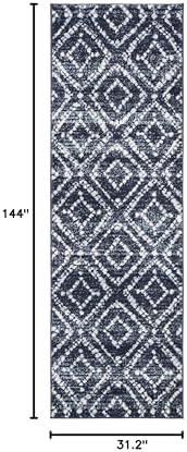 SAFAVIEH Adirondack Collection Runner Rug - 2'6" x 12', Navy & Ivory, Modern Diamond Distressed Design, Non-Shedding & Easy Care, Ideal for High Traffic Areas in Living Room, Bedroom (ADR131N) - Image 2