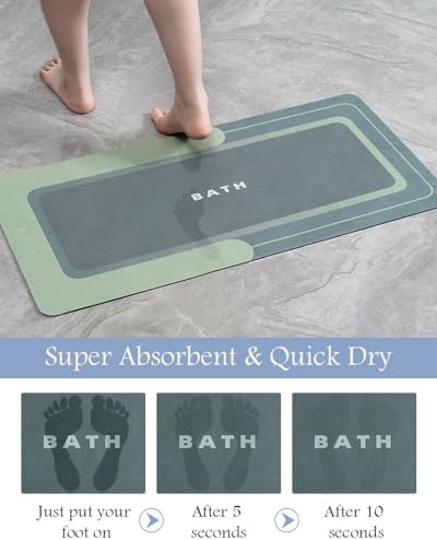 MontVoo-Bath Mat-Bath Mat Rug Non Slip Super Absorbent Stain Resistant Quick Dry Thin Bathroom Rug-Bath Mats for Bathroom Floor Bathtub Vanity-Bathmat Bath Rug Easy Care 17"x50" Green - Image 4