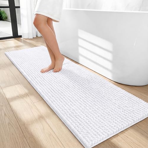 OLANLY Thick Chenille Bathroom Runner Rugs 47x17, Absorbent Bath Mat, White by OLANLY