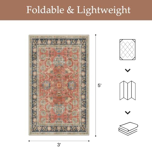 GENIMO Indoor Outdoor Rug, Washable for Patio and Deck, Rust Blue, 3x5 - Image 2