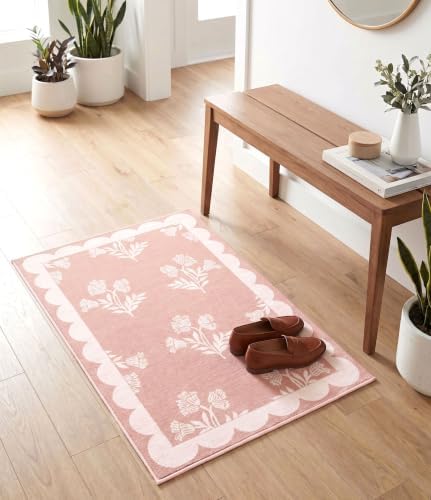 Pink Boho Bathroom Rug - 2x3 Scalloped Floral Girls Bedroom Rugs - Image 7