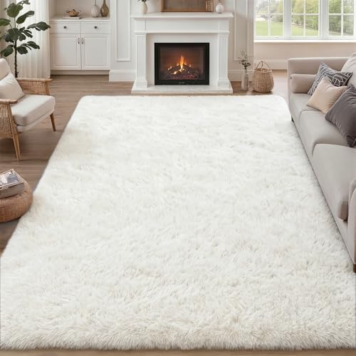 9x12 Area Rug Living Room Bedroom: Fluffy Plush Shag Carpet Ivory by Luxturiy