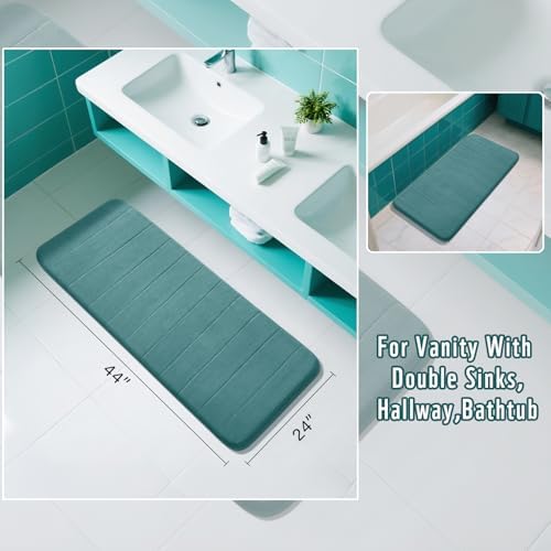 Yimobra Long Bath Mat 44"x24", Super Soft Quick Dry Memory Foam Bathroom Rug, Water Absorbent, Non Slip Backing Machine Washable for Tub Shower, Thick Comfort Support, Teal - Image 2