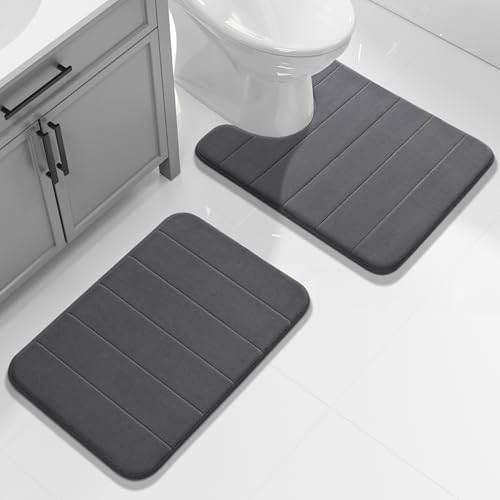 Yimobra Memory Foam Toilet Bath Mat U-Shaped, 24 X 20 Inches,Soft and Comfortable, Super Water Absorption, Non-Slip, Machine Wash and Easier to Dry for Bathroom Commode Contour Rug, Dark Gray - Image 2
