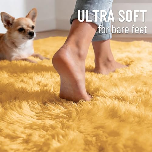 OLANLY 2x4 Machine Washable Runner Rugs for Hallway, Soft Fluffy Shaggy Bedside Rugs for Bedroom, Living Room, Indoor Floor Carpet for Kids Girls and Boys, Home Decor Aesthetic, Mustard Yellow - Image 4