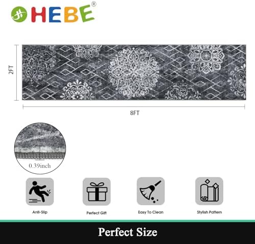 HEBE Hallway Runner Rug 2'x8', Washable Non Slip Kitchen Rug Runner - Image 2