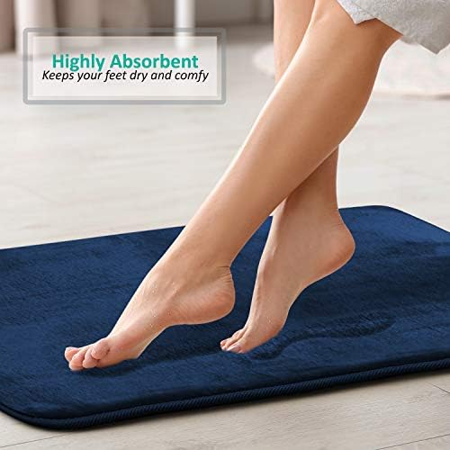 Clara Clark 2 Piece Bathroom Rugs Bath Mat Set, Velvet Memory Foam Bath Mats for Bathroom - Non-Slip, PVC Backing Bath Rugs, Washable - Dries Quickly, Blue - Image 2