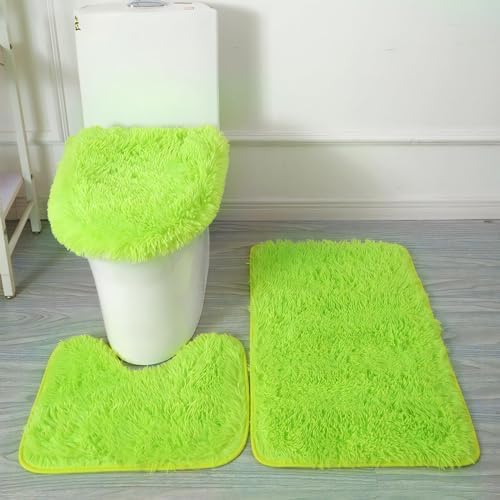 Green Bathroom Rugs Sets 3Piece Bath Mat Solid Bath Rug Floor Mats Washable Shower Rug with U-Shaped Contour Rug Toilet Lid Cover by Eanpet