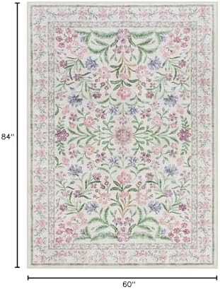 Lahome Boho Purple Floral 5x7 Area Rugs, Washable Rugs for Bedroom Nursery - Image 2