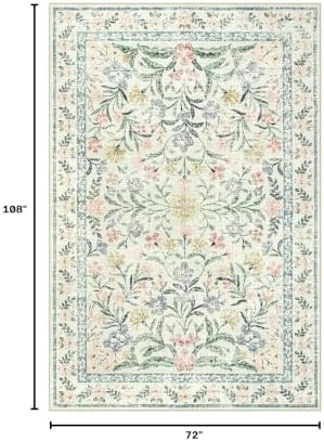 Wonnitar Washable 6x9 Area Rugs, Soft Floral Rug for Bedroom Kids Playroom Light Colored Carpet, Non Slip Ultra-Thin Indoor Beige Carpet for Living Room Classroom Office - Image 2