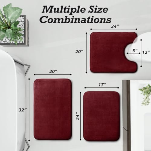 HUXMEYSON Bathroom Rugs Sets 3 Piece, Non-Slip & Quick Dry Bath Mat Set, Ultra Soft Velvet Bath Rugs for Bathroom, Toilet and Shower Floor, Red - Image 2