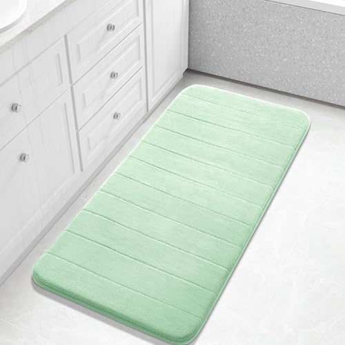 Yimobra Long Bath Mat 44"x24", Super Soft Quick Dry Memory Foam Bathroom Rug, Water Absorbent, Non Slip Backing Machine Washable for Tub Shower, Thick Comfort Support, Pale Green by Yimobra