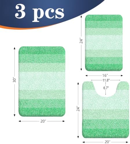OLANLY Microfiber Bathroom Rugs Sets 3 Piece, Absorbent Bath Mats, Green - Image 2