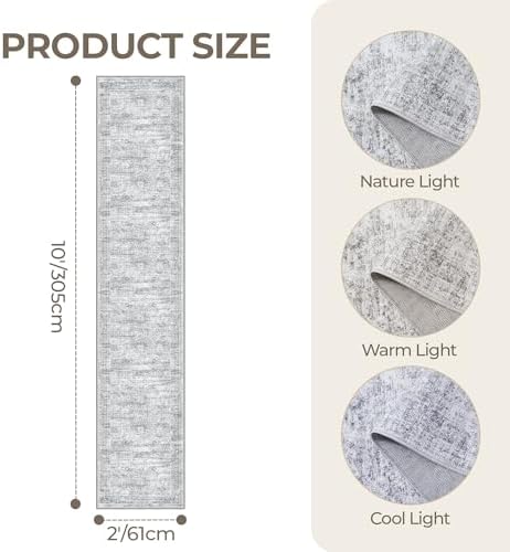 2x10 Runner Rug Non Slip,Washable Hallway Runner Rug,Grey - Image 2