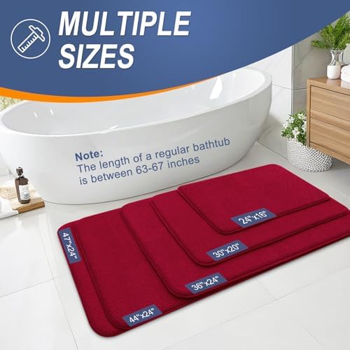OLANLY Memory Foam Bathroom Runner Rug 44x24, Absorbent Long Bath Mat, Red - Image 5