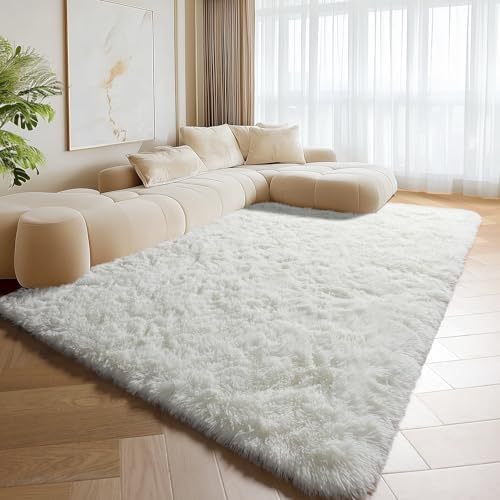 ONASAR Cream White Rugs for Living Room Bedroom, 5x8 Fluffy Bedside Area Rug, Soft Plush Shaggy Indoor Floor Carpet for Nursery Kids Girls Boys Teen Dorm Home Office Decor Aesthetic - Image 6